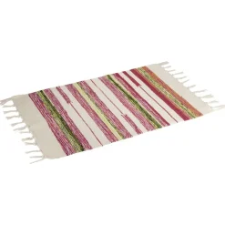 Tapis tressé à franges rayure beige et rouge 100% coton 40x60cm