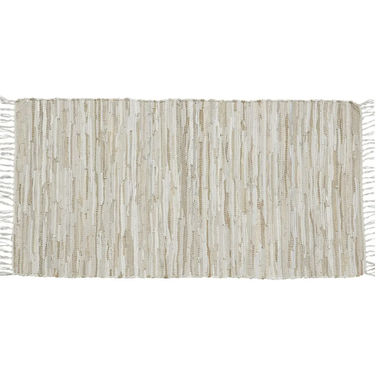 Tapis tressé cuir et coton beige marron