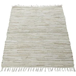 Tapis tressé cuir et coton beige marron