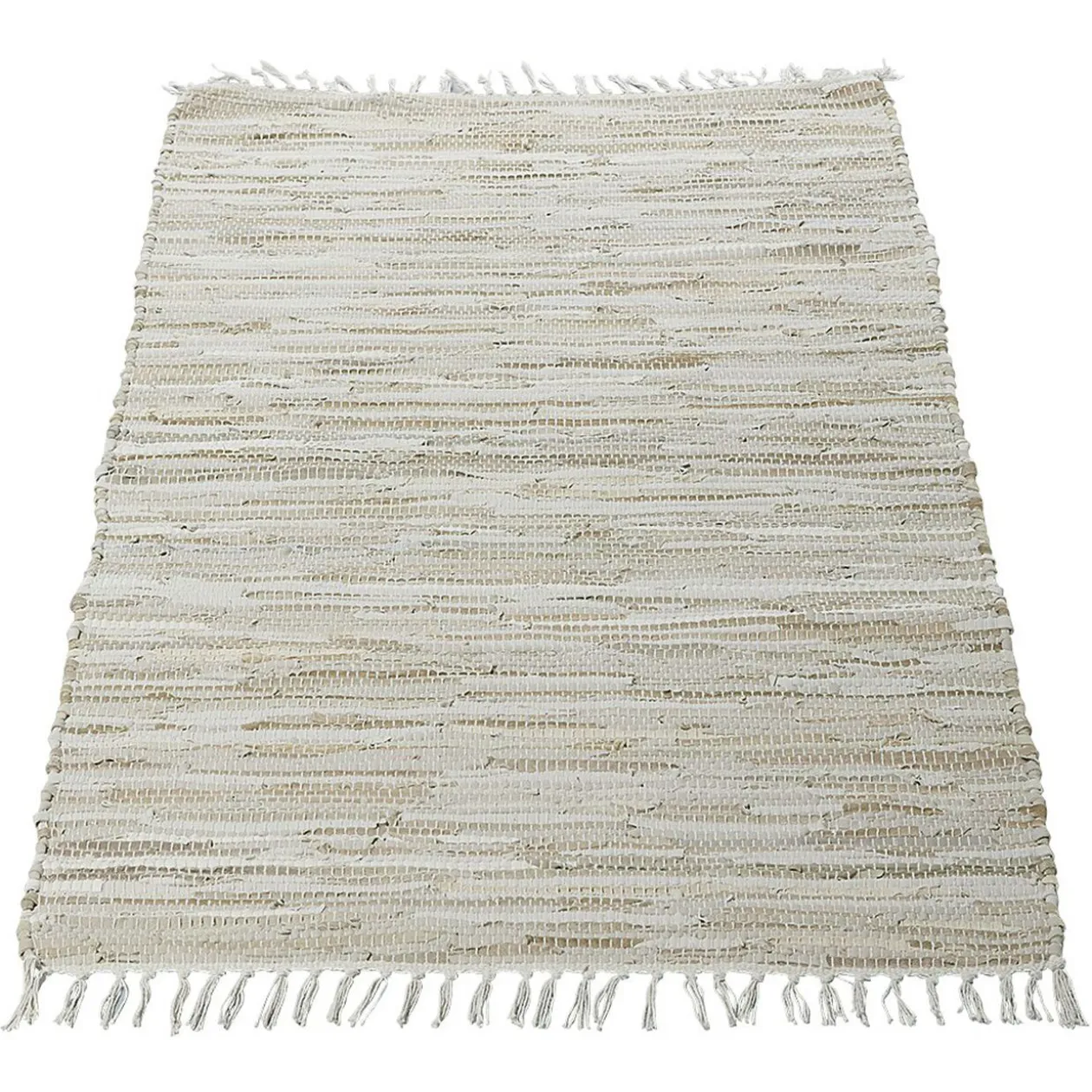 Tapis tressé cuir et coton beige marron