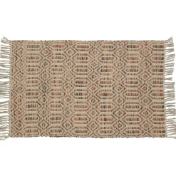 Tapis tressé en jute multicolore motif géométrique