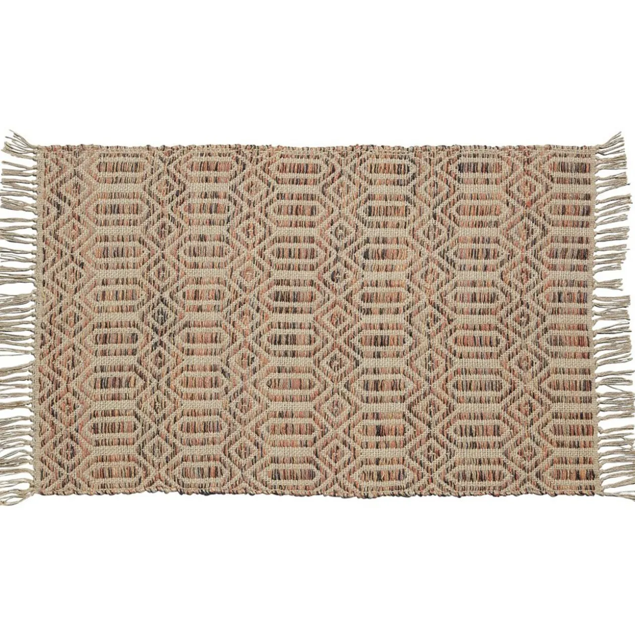 Tapis tressé en jute multicolore motif géométrique