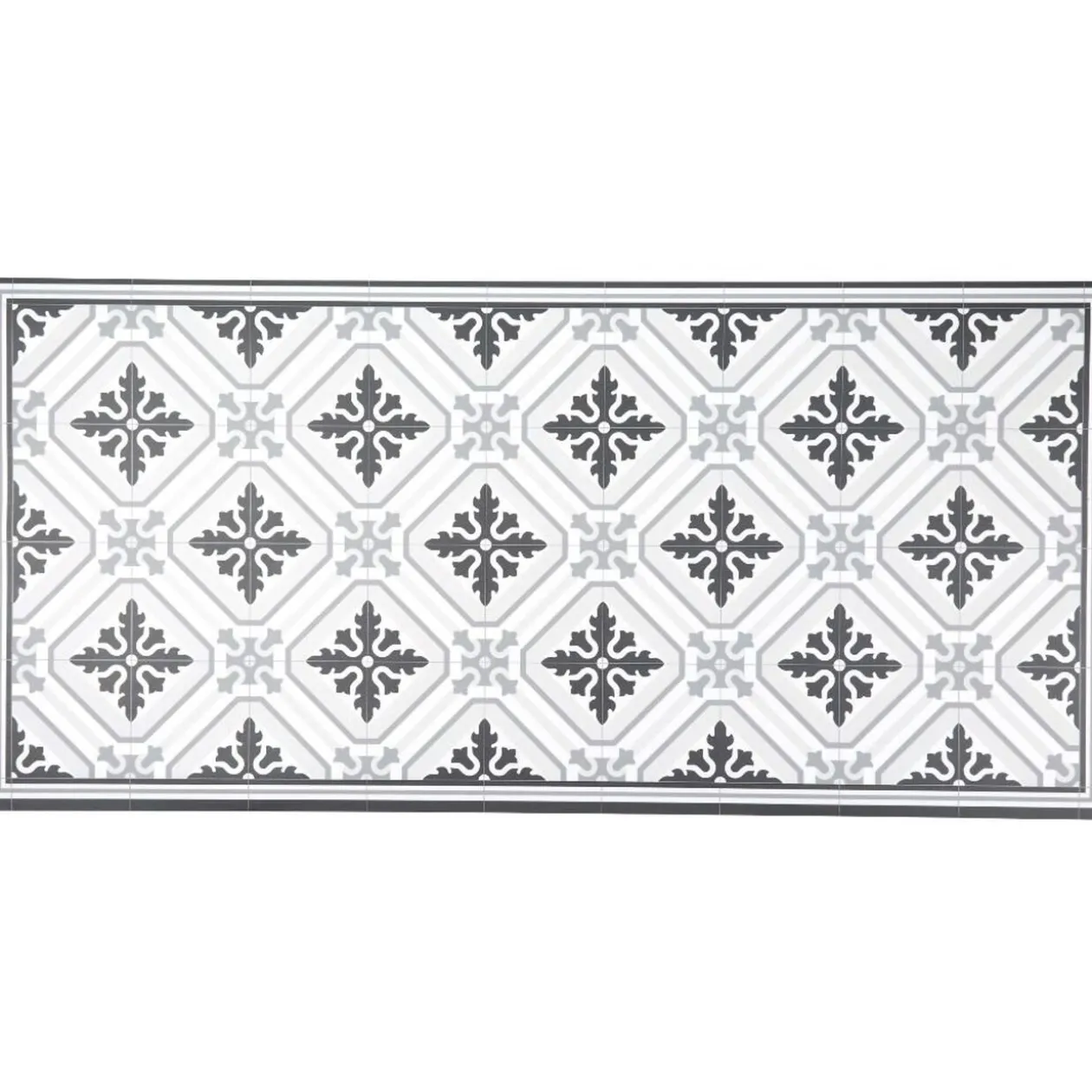 Tapis vinyle motif carreau de ciment blanc et gris 45x95cm