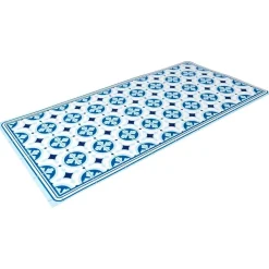 Tapis vinyle motif carreau de ciment bleu et blanc 45x95cm