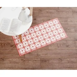 Tapis vinyle motif carreau de ciment rouge et beige 45x95cm
