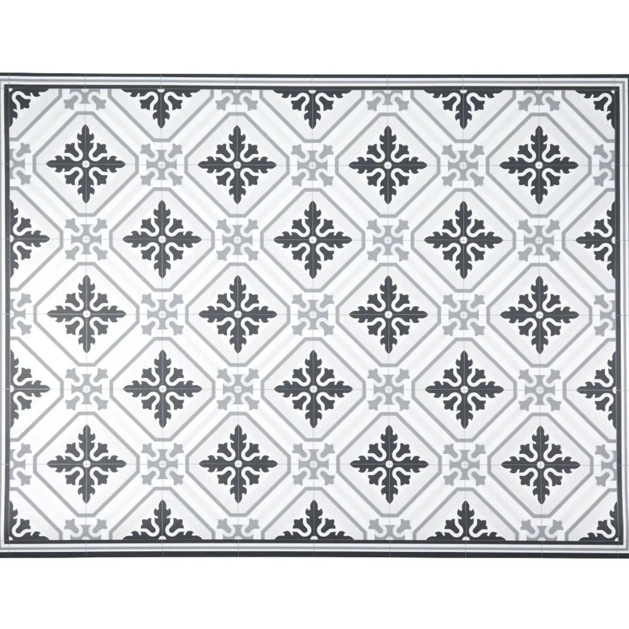 Tapis vinyle motif carreau de ciment blanc et gris 72x95cm