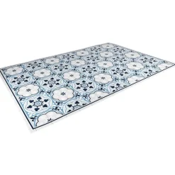 Tapis vinyle motif carreau de ciment bleu et blanc 97x147cm