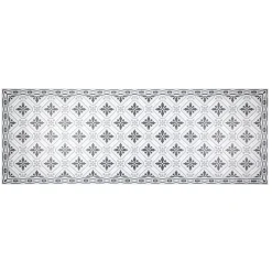 Tapis vinyle motif carreau de ciment blanc et gris 70x190cm