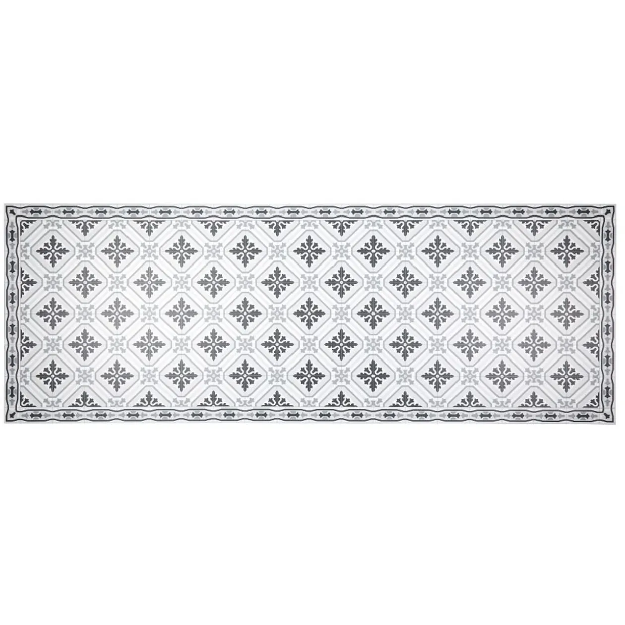 Tapis vinyle motif carreau de ciment blanc et gris 70x190cm