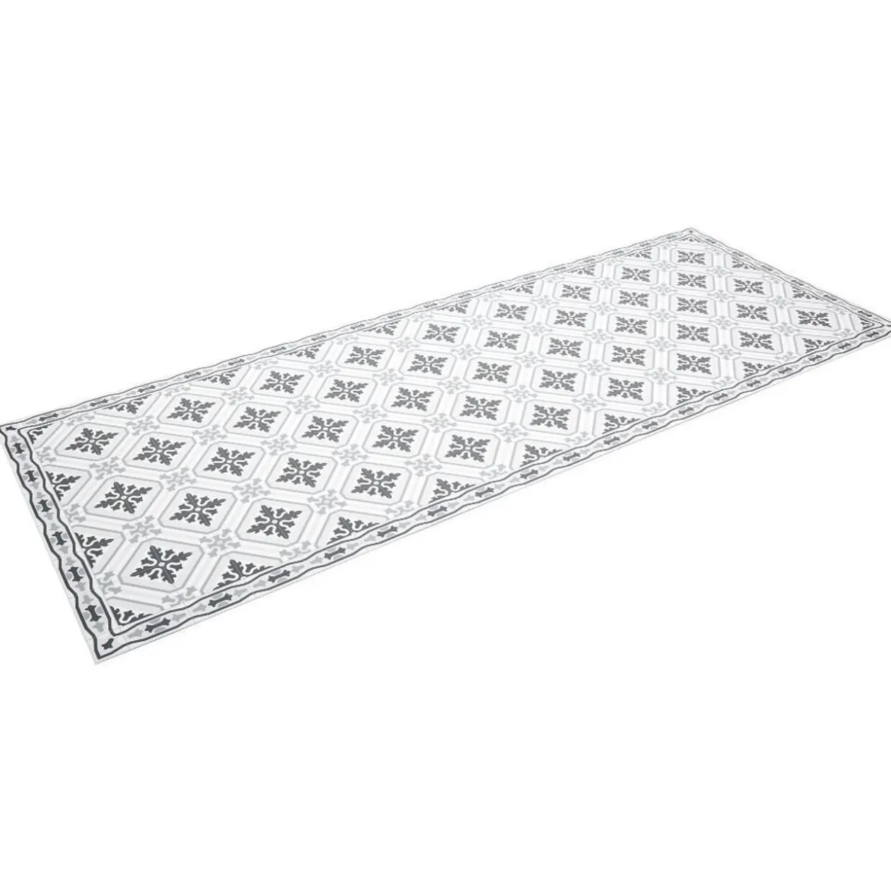Tapis vinyle motif carreau de ciment blanc et gris 70x190cm
