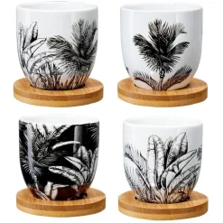 Tasse à café avec sous-tasse en bois x4
