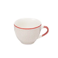 Tasse à café en porcelaine motif esprit campagne rouge gris 22 cl