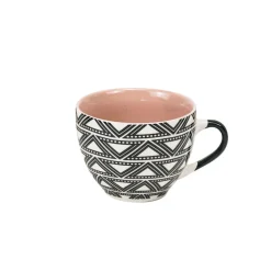 Tasse à café en porcelaine motif graphique noir blanc 22 cl