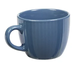 Tasse en faïence 23 cl uni bleu avec rainures verticales en relief