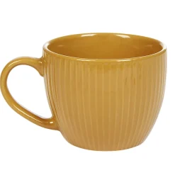 Tasse en faïence 23 cl uni jaune moutarde rainures verticales relief