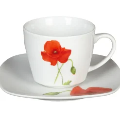 Tasse et sous tasse design coquelicot