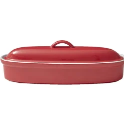 Terrine avec couvercle ovale rouge et blanche