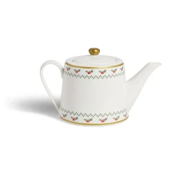 Theière de Noël 1,2L blanche et dorée motifs houx