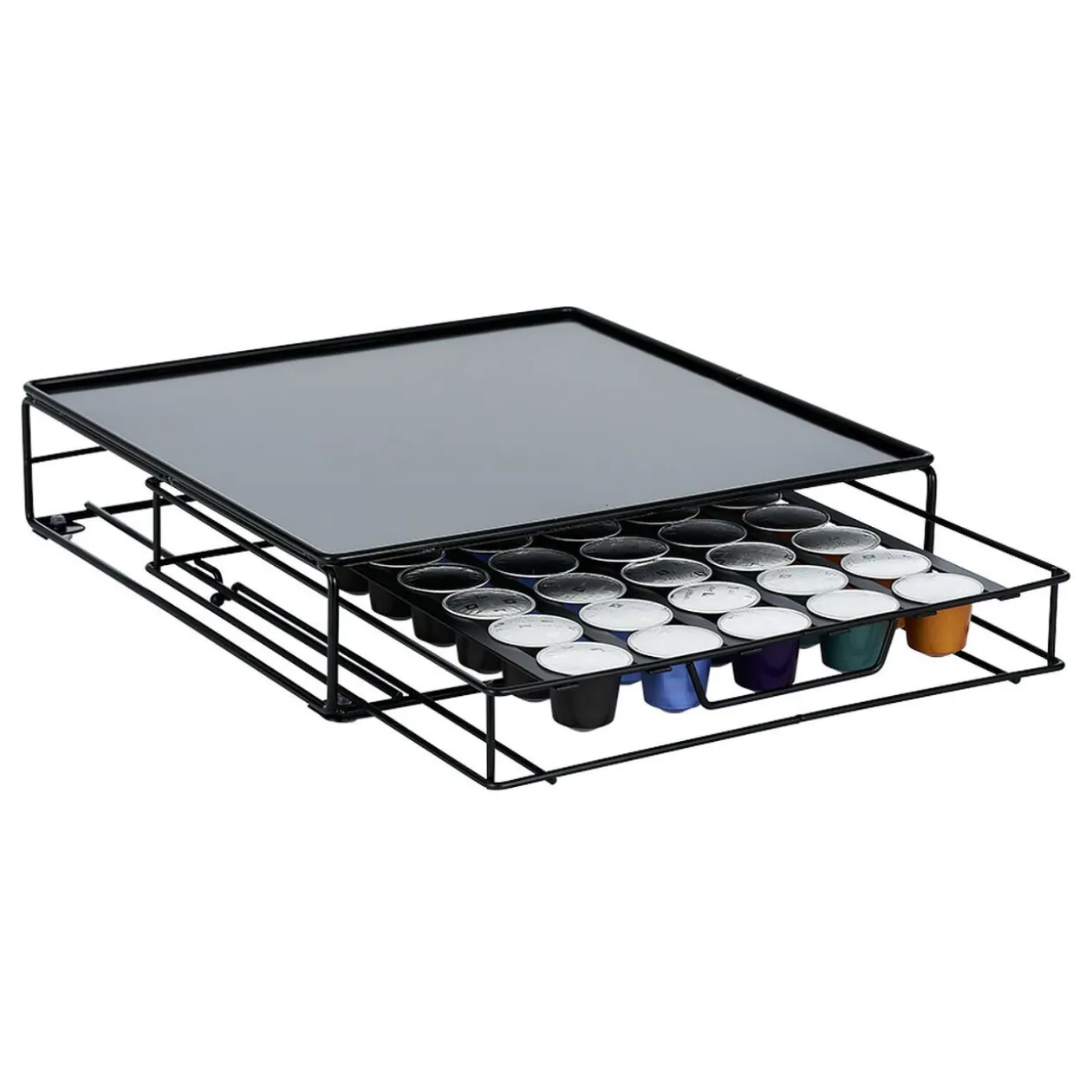 Tiroir à capsules plateau et grille en métal noir