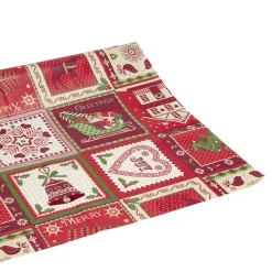 Toile cirée motifs chalets rouge 140cm