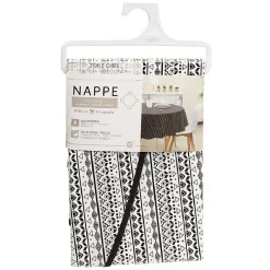 Toile cirée ronde imprimée rayures noir et blanc, dim. Ø160 cm en PVC