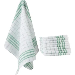 Torchon blanc quadrillé vert x10