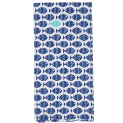 Torchon bleu et blanc motifs poissons x3