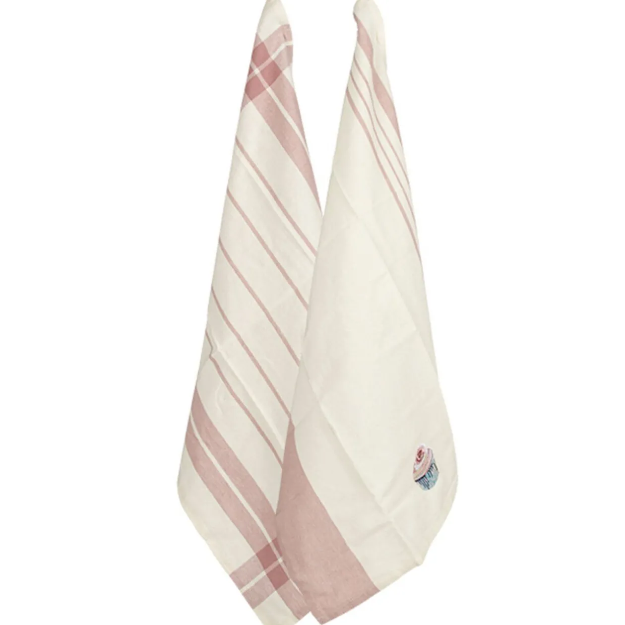 Torchon brodé design cupcake x2