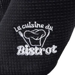 Torchon brodé La cuisine du Bistrot noir x2 - 100% coton 45x70cm