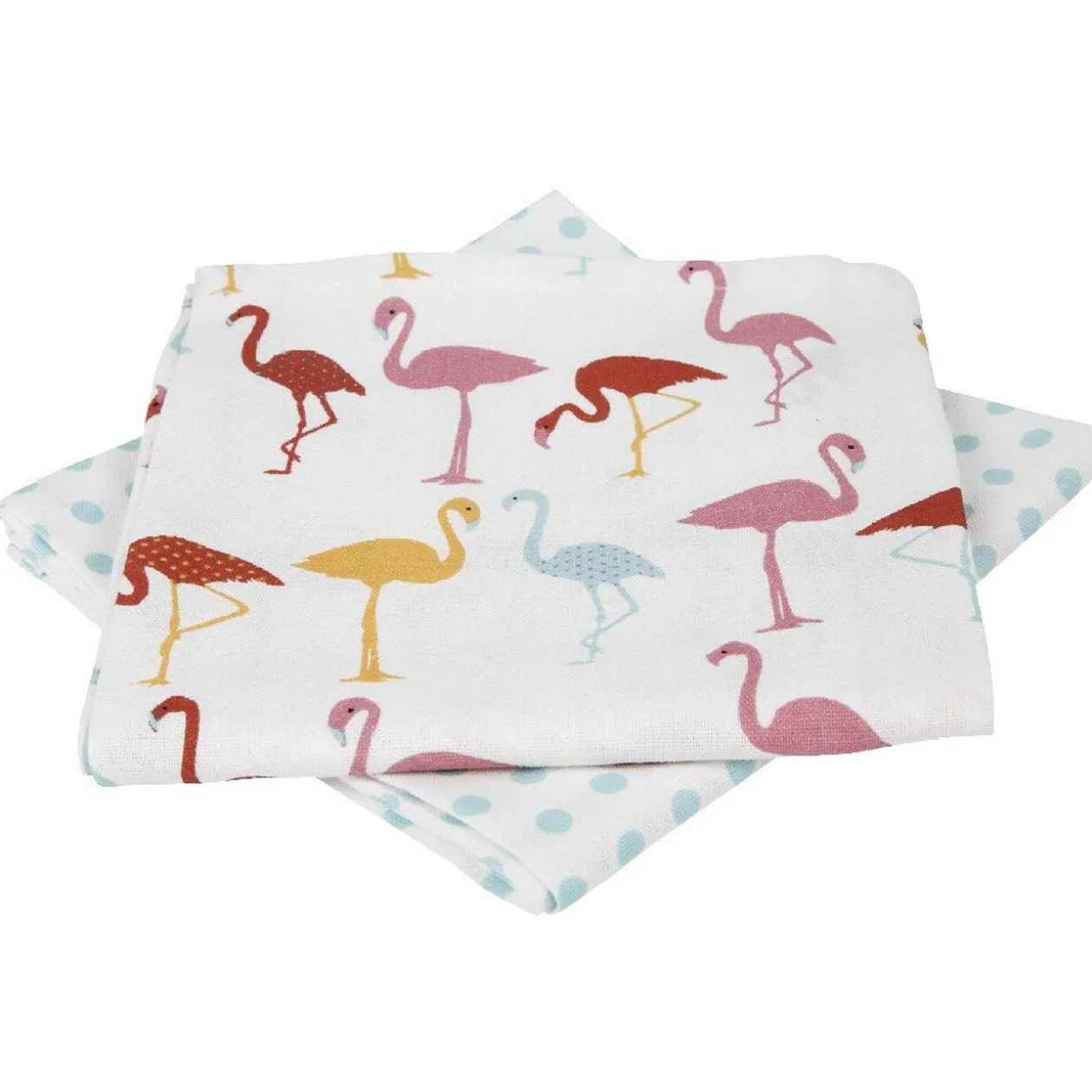 Torchon coton motif flamant rose x 2