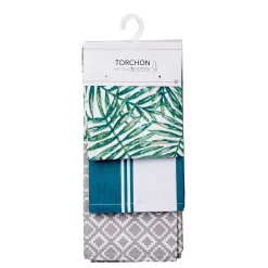Torchon de cuisine design tropical feuillage x 3