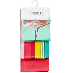 Torchon de cuisine design caraibes flamant rose x 3