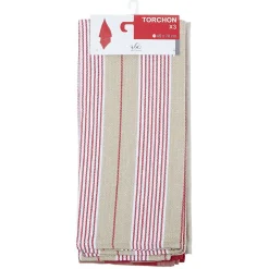 Torchon en coton marron et rouge x3