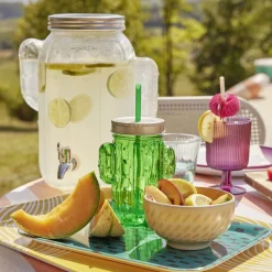 Verre à pied strié 300ml plastique Ø8xH12,5cm- 3 coloris