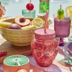 Verre à pied strié 300ml plastique Ø8xH12,5cm- 3 coloris