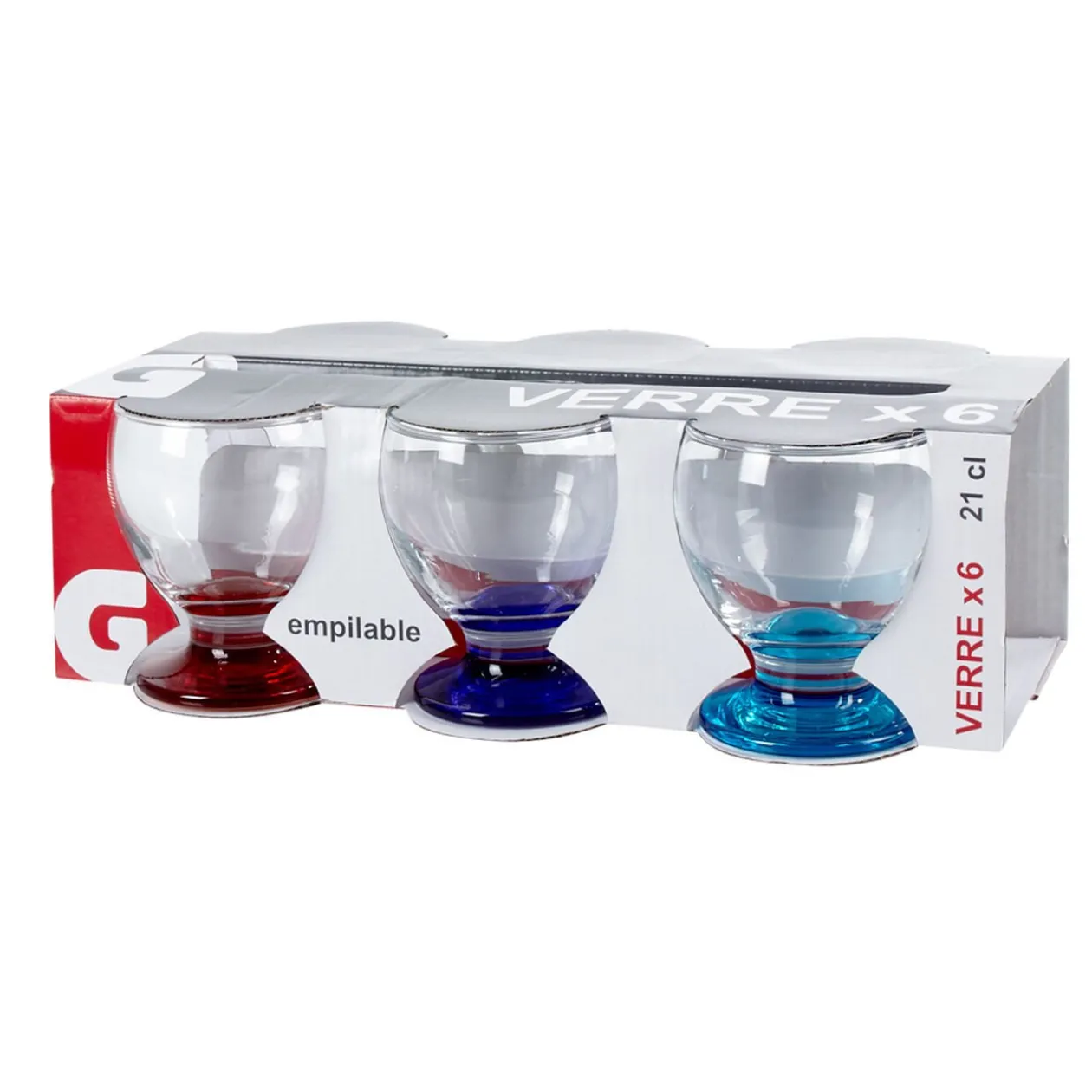 Verre bas sur pied coloré x6