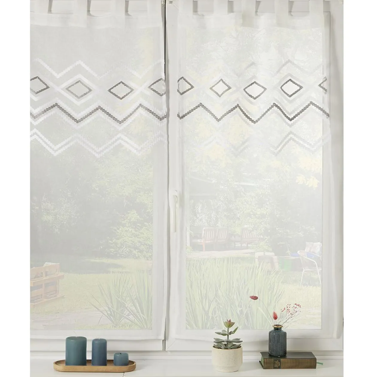 Vitrage à pattes blanc brodé 60x120 cm X2