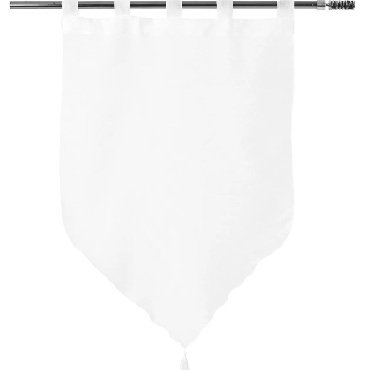 Vitrage à pattes voile uni blanc finition pointe pompon 60x90 cm x2