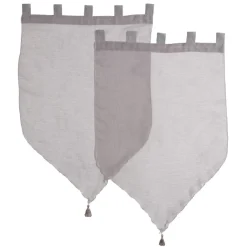 Vitrage à pattes voile uni taupe finition pointe pompon 60x90 cm x2