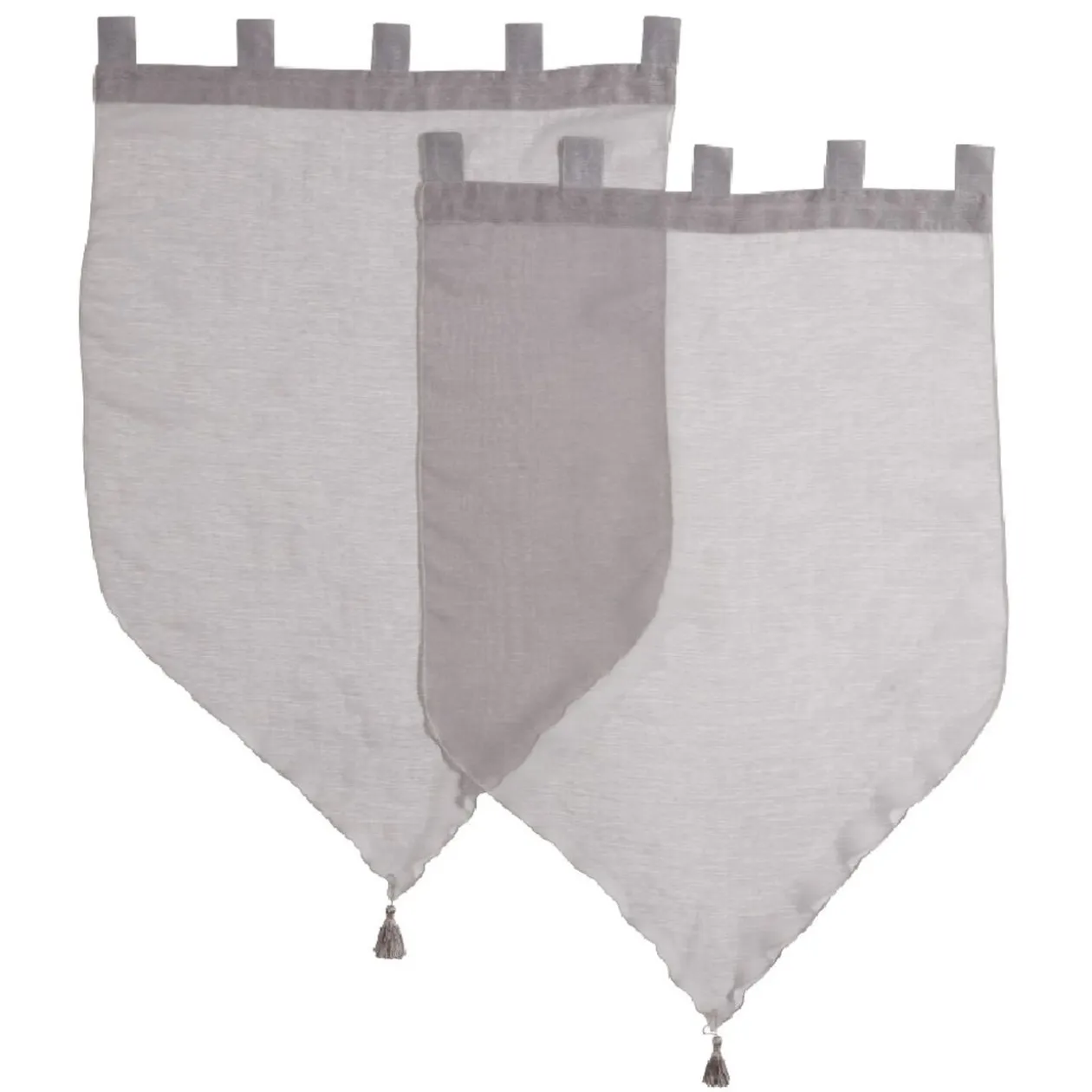 Vitrage à pattes voile uni taupe finition pointe pompon 60x90 cm x2