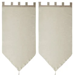 Vitrage à pattes voile uni taupe finition pointe pompon 60x160 cm x2