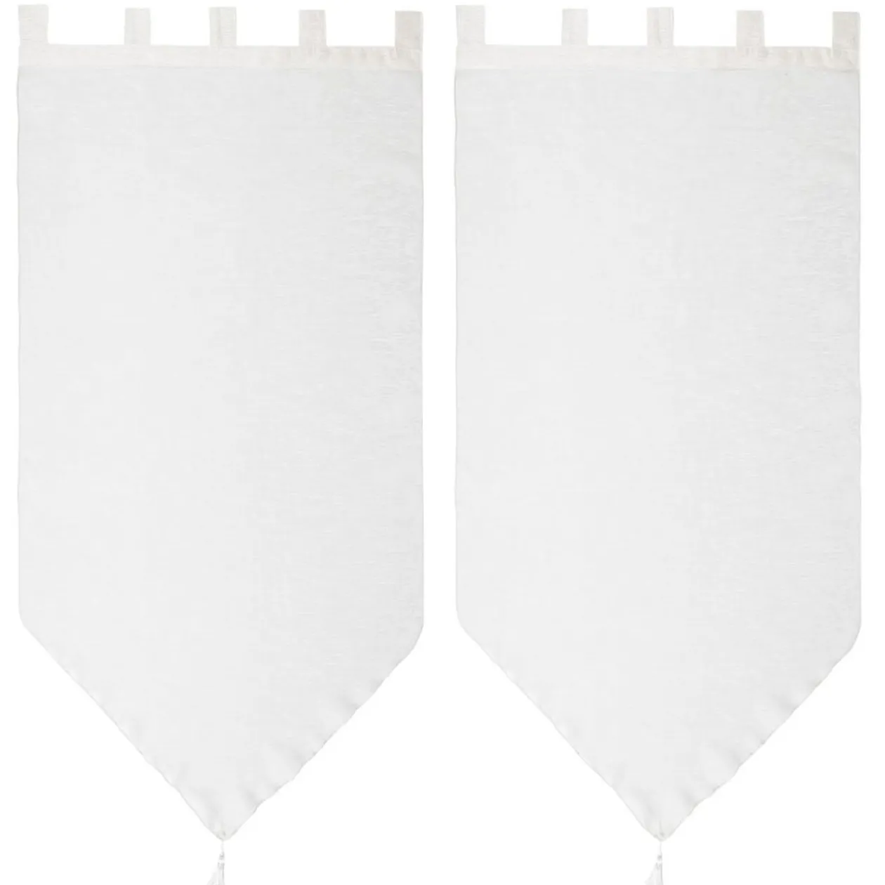 Vitrage à pattes voile uni blanc finition pointe pompon 60x120 cm x2