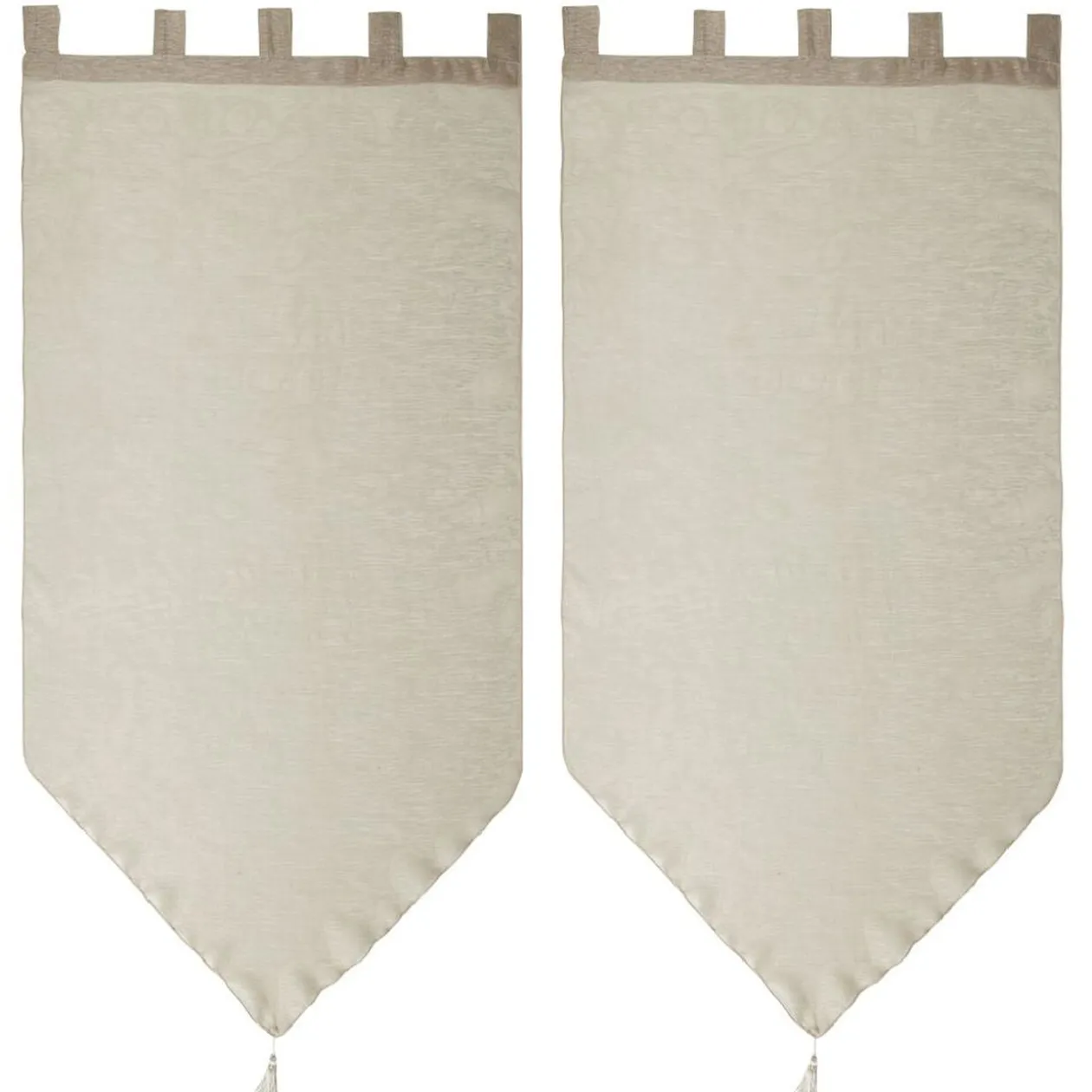 Vitrage à pattes voile uni taupe finition pointe pompon 60x120 cm x2