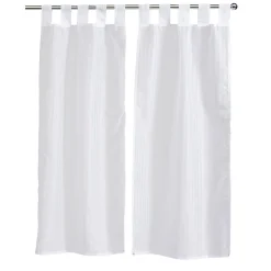 Vitrage droit à passants effet rayure blanc uni x2