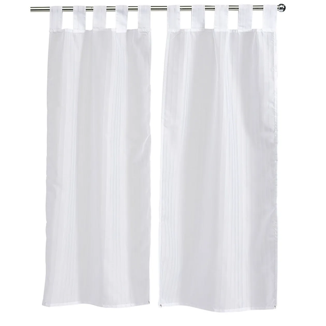 Vitrage droit à passants effet rayure blanc uni x2