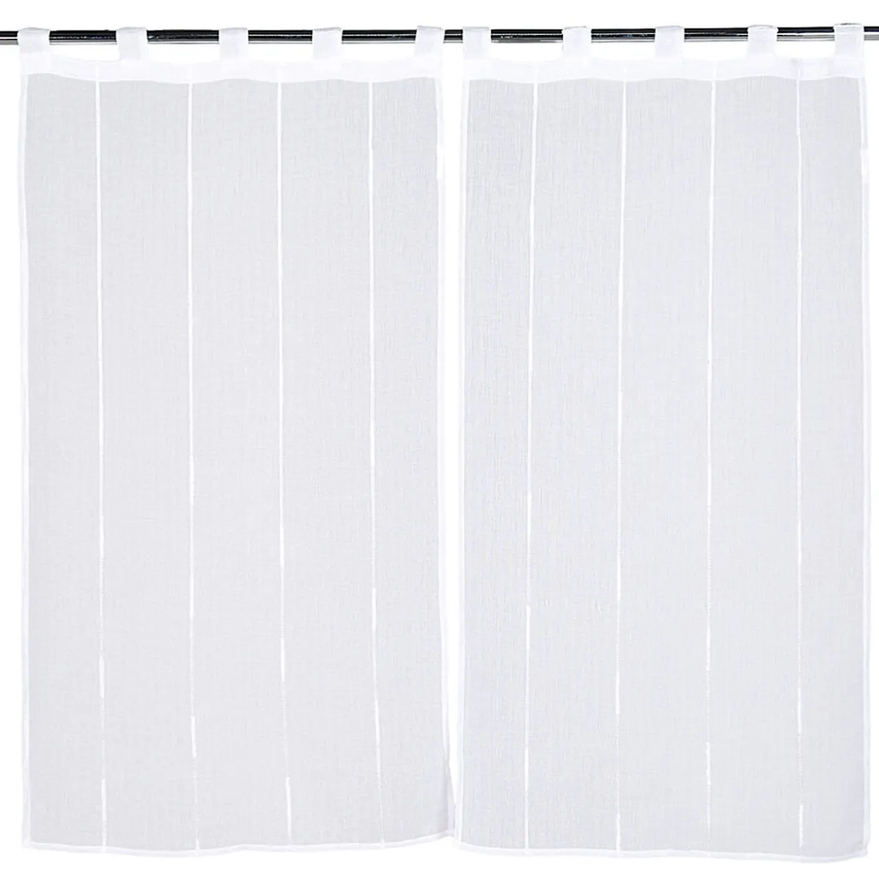 Vitrage droit à passants effet lin rayure blanc x2