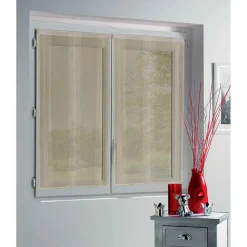 Vitrage droit passe tringle uni taupe 60x90 cm x2