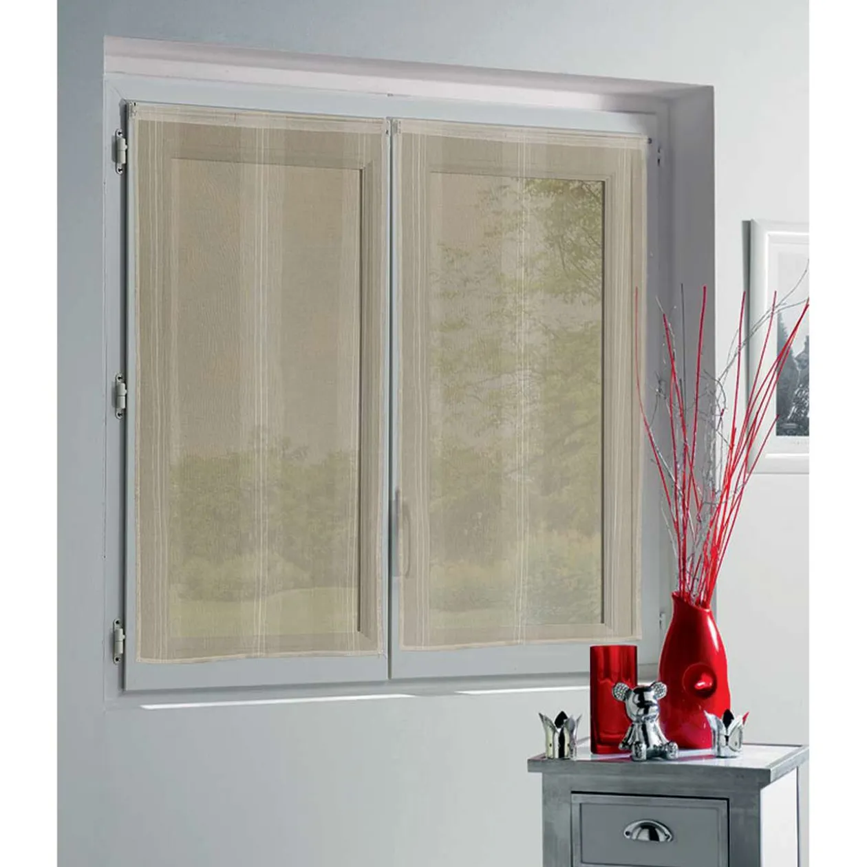 Vitrage droit passe tringle uni taupe 60x120 cm x2