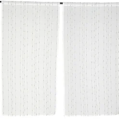 Vitrage droit passe tringle blanc broderie fil gris x2