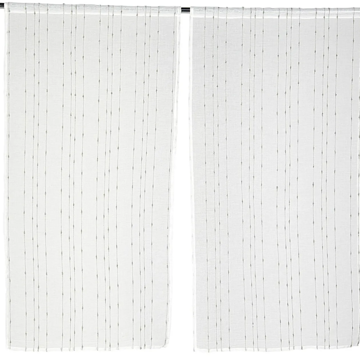 Vitrage droit passe tringle blanc broderie fil gris x2